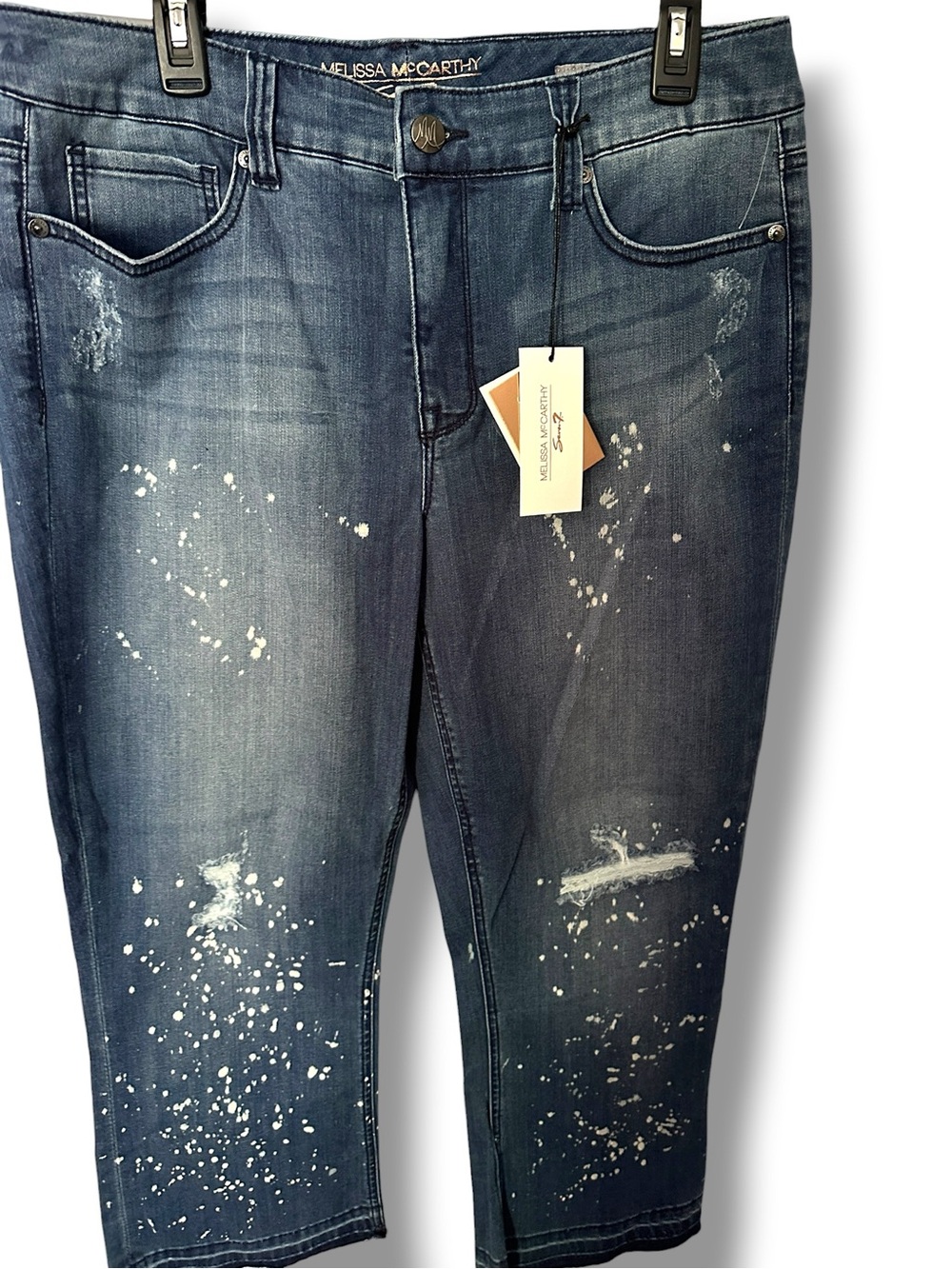 Melissa McCarthy SZ 16 Seven7 Women's Distressed Paint Splatter Jeans Ankle Boot